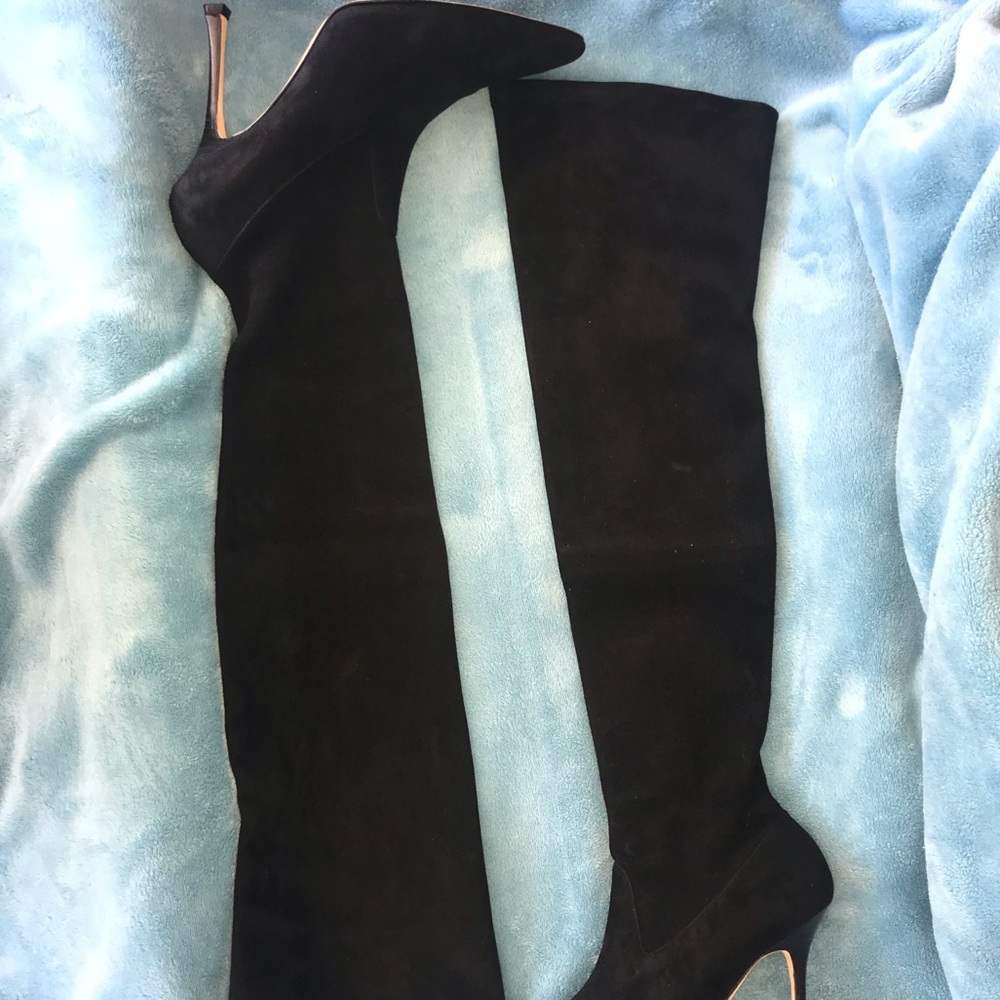 Sexy Manolo Blahnik Thigh High Stretch Suede Boots